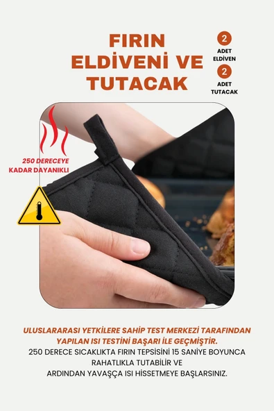 Yanmaz Ve Isıya Dayanıklı Fırın Eldiveni Ve Tutacak (2 ELDİVEN, 2 TUTACAK) - 10