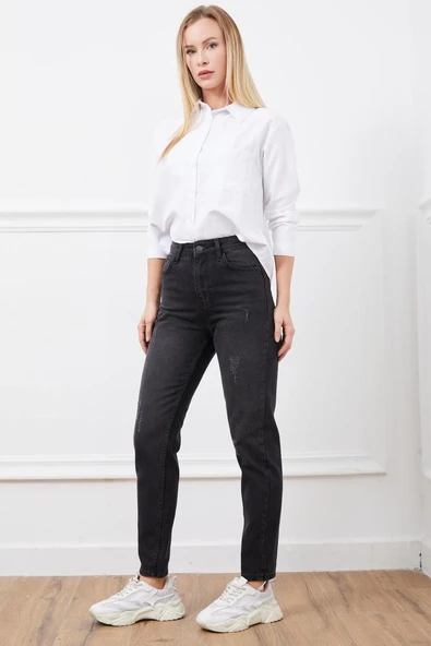 Yüksek bel mont jean pantolon - 6