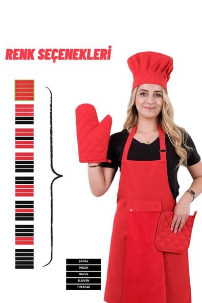 Star Ayar Askılı 5li Mutfak Önlüğü Seti (AYAR ASKILI HAVLULU ÖNLÜK, ŞAPKA, ELDİVEN, TUTACAK) - 5