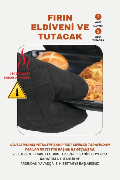 Yanmaz Ve Isıya Dayanıklı Fırın Eldiveni Ve Tutacak (2 ELDİVEN, 2 TUTACAK) - 11
