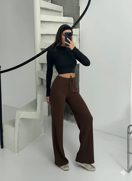 Fitilli şardonlu pantolon kahve a4058 - 2