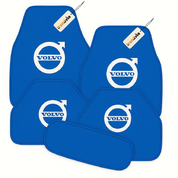 Mavi Renk Volvo Logolu 5 Parça Oto Halı Paspas Seti Dayanıklı, Kolay Temizlenir, Tüm Havalara Uygun