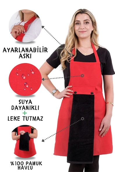 Star ayar askılı havlulu mutfak önlüğü seti (Havlulu önlük) - 7