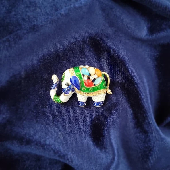 Taşlı Rodyum Kaplama Fil Broş - Resim 2