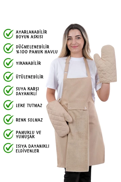 Star Ayar Askılı Havlulu 4lü Mutfak Önlüğü Seti (2 ELDİVEN) - 2