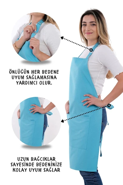 Simple 3lü Set Ayar Askılı Cepli Mutfak Önlüğü Seti (2 ELDİVEN) Şef Garson Kafe Aşçı Barista - 11