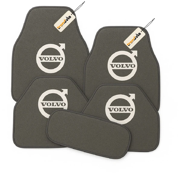 Gri Renk Volvo Logolu 5 Parça Oto Halı Paspas Seti Dayanıklı, Kolay Temizlenir, Tüm Havalara Uygun