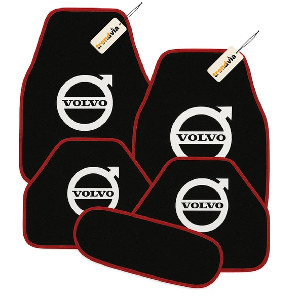Siyah Kırmızı Renk Volvo Logolu 5 Parça Oto Halı Paspas Seti Dayanıklı, Kolay Temizlenir, Tüm Havalara Uygun