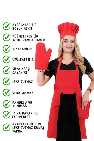 Star Ayar Askılı 5li Mutfak Önlüğü Seti (AYAR ASKILI HAVLULU ÖNLÜK, ŞAPKA, ELDİVEN, TUTACAK) - 8