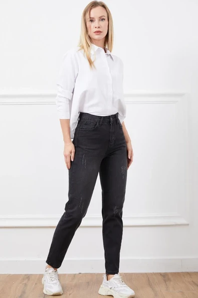 Yüksek bel mont jean pantolon - 3