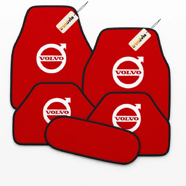 Kırmızı Renk Volvo Logolu 5 Parça Oto Halı Paspas Seti Dayanıklı, Kolay Temizlenir, Tüm Havalara Uygun