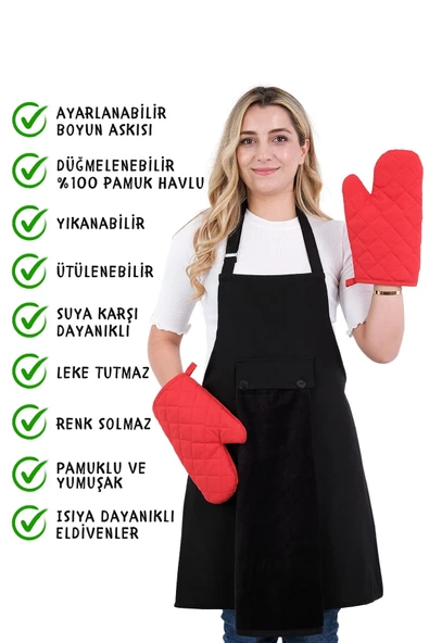 Star Ayar Askılı Havlulu 4lü Mutfak Önlüğü Seti (2 ELDİVEN) - 8