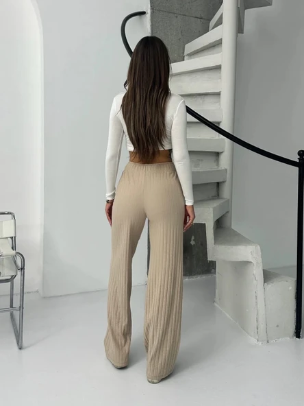 Fitilli şardonlu pantolon bej a4058 - 4