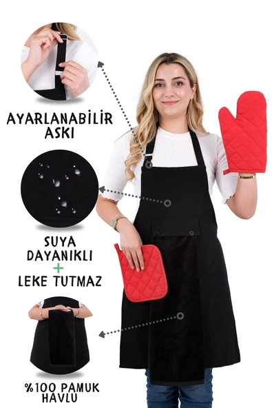 Star Ayar Askılı Havlulu 4lü Mutfak Önlüğü Seti (ELDİVEN TUTACAK) - 7