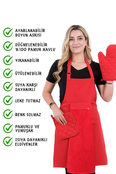 Star Ayar Askılı Havlulu 4lü Mutfak Önlüğü Seti (ELDİVEN TUTACAK) - 2