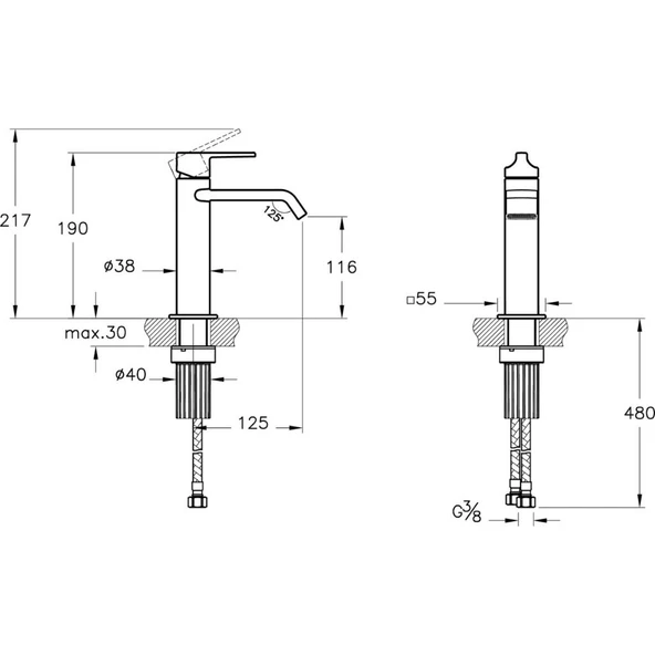 Suit A42816 Lavabo Bataryası, Üstten Kumandalı, Krom - 6