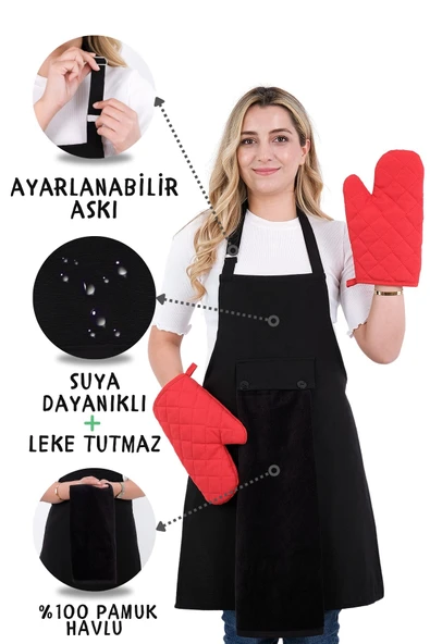 Star Ayar Askılı Havlulu 4lü Mutfak Önlüğü Seti (2 ELDİVEN) - 7
