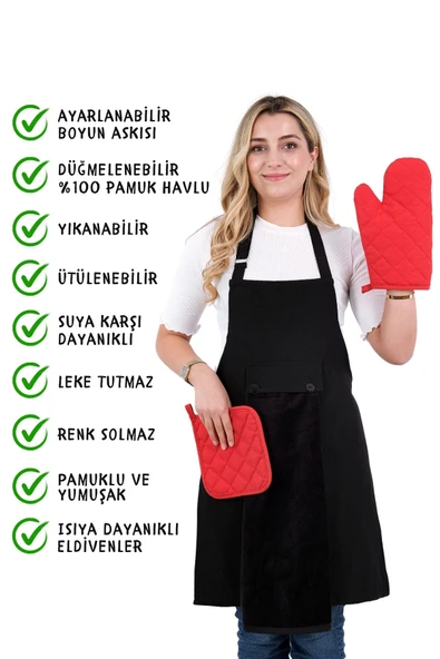 Star Ayar Askılı Havlulu 4lü Mutfak Önlüğü Seti (ELDİVEN TUTACAK) - 8