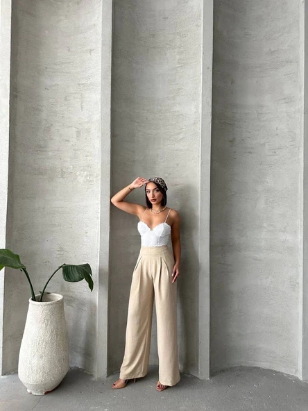 Pileli keten pantolon s255046 - 6