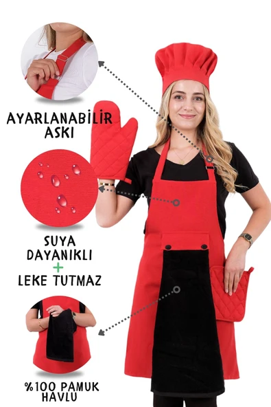 Star Ayar Askılı 5li Mutfak Önlüğü Seti (AYAR ASKILI HAVLULU ÖNLÜK, ŞAPKA, ELDİVEN, TUTACAK) - 7