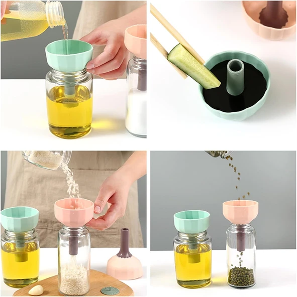 Silikon Süzgeçli Huni - Çok Amaçlı Şişe Kavanoz Hunisi - Sosluk veya Huni Olarak Kullanım - 3