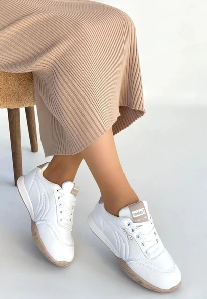 BİÇOMİ Tawen Beyaz Cilt Bağcıklı Spor Ayakkabı - Resim 2