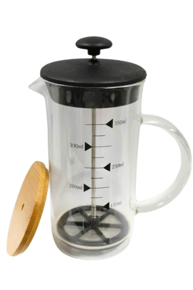 Ahşap Kapaklı French Press 350 ML Bitki Çay Demleme Kupası Çift Kapaklı Ahşap ve Plastik Kapak - 3