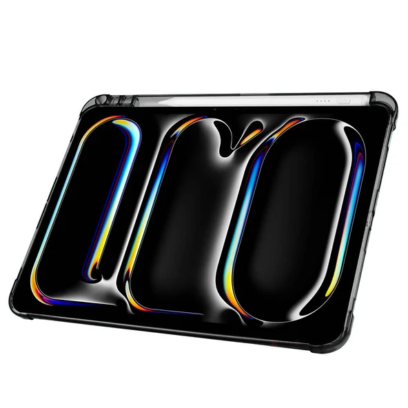 iPad Pro 11 inç M5 2025 Uyumlu Kılıf Üçgen Katlanabilir Kalem Şarj Bölmeli Kılıf  Siyah - Resim 4