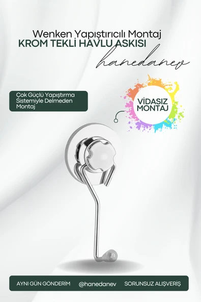Vidasız Ultra Güçlü Yapıştırma Lüks Krom Tekli Havlu Askılık - Çok Amaçlı Askı - Tüp Yapıştırıcılı