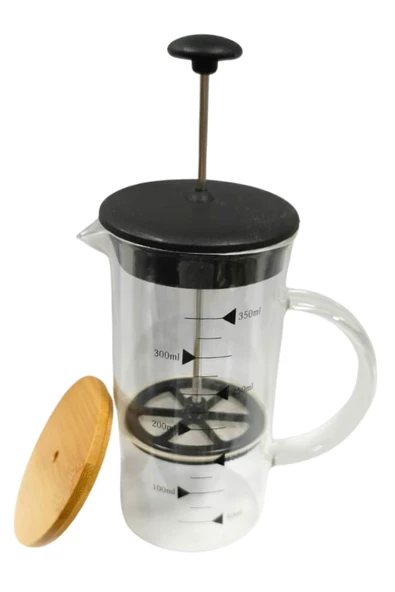 Ahşap Kapaklı French Press 350 ML Bitki Çay Demleme Kupası Çift Kapaklı Ahşap ve Plastik Kapak - 2