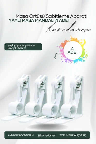 4 Adet Yaylı Masa Örtüsü Mandalı Yaylı Masa Mandalı