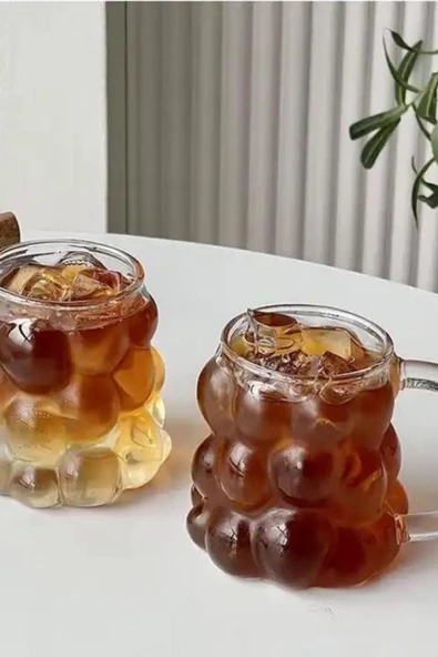3 Adet Büyük Boy Kulplu Cam Kupa Üzüm Tasarımlı Borosilikat Cam Nescafe, Latte, Meşrubat Bardağı - 6