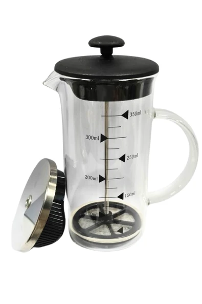 Metal Kapaklı French Press 350 ML Bitki Çay Demleme Kupası Çift Kapaklı Metal ve Plastik Kapak - 5