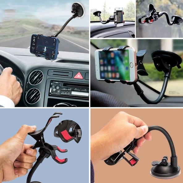 Akrobat Cama Sabitlenen Güçlü Vakumlu 360 Derece Dönen Tüm Modellere Uyan Oto Telefon Tutucu (5332) - Resim 3