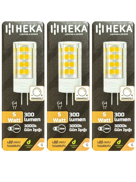 (3 Adet) Heka 5W (35W) 3000K (Sarı Işık) G4 Duylu Dim Edilebilir Led Kapsül Ampul ürün görseli 1
