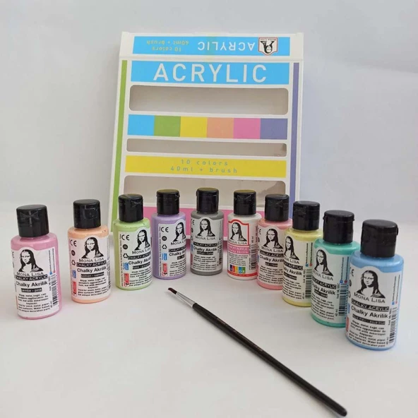 Mona Lisa Chalky Pastel Akrilik Boya 10 Renk x 40 ml + Fırça ürün görseli