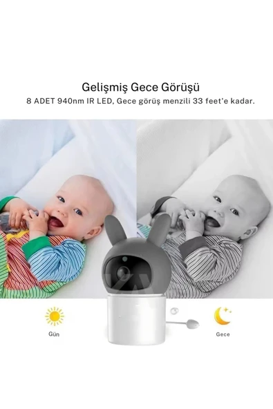 Bebek Kamerası Kumandalı Monitörlü Karşılıklı Konuşma Özellikli , Hatırlatıcılı Ip Bebek Kamerası - Resim 2