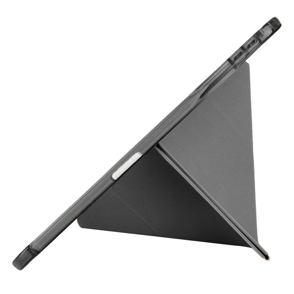 iPad Pro 11 inç M5 2025 Uyumlu Kılıf Üçgen Katlanabilir Kalem Şarj Bölmeli Kılıf  Siyah - Resim 6