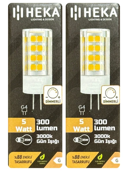 (2 Adet) Heka 5W (35W) 3000K (Sarı Işık) G4 Duylu Dim Edilebilir Led Kapsül Ampul ürün görseli