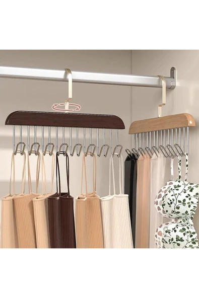 1 Adet Çok Fonksiyonlu Ahşap Askı, 8 Kancalı Askı, Eşarp Kravat Kemer Sütyen Çanta Askısı - 7