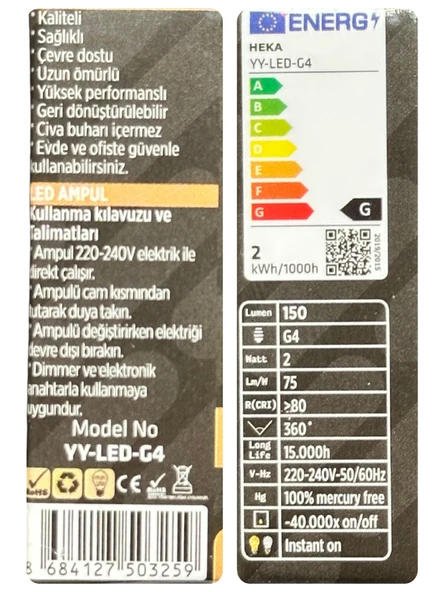 (10 Adet) Heka 2W (14W) 3000K (Sarı Işık) G4 Duylu Dim Edilebilir Led Kapsül Ampul - Resim 4