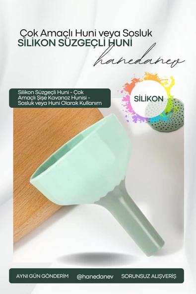 Silikon Süzgeçli Huni - Çok Amaçlı Şişe Kavanoz Hunisi - Sosluk veya Huni Olarak Kullanım