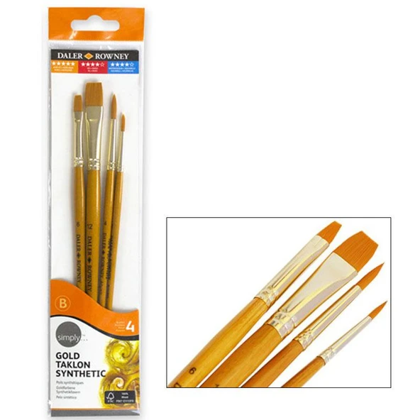 Daler Rowney Simply Gold Taklon Synthetic 4ü Fırça Seti Kod:401 ürün görseli