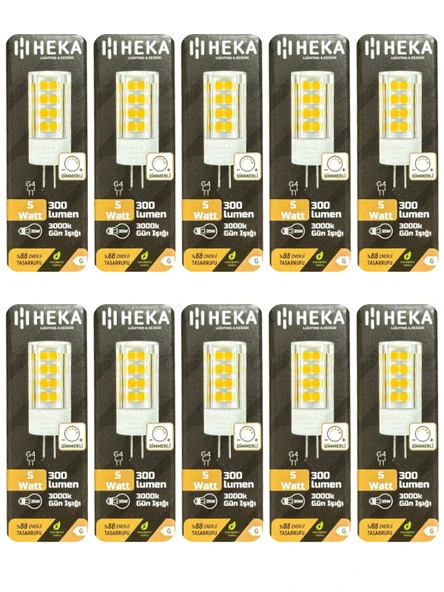 (10 Adet) Heka 5W (35W) 3000K (Sarı Işık) G4 Duylu Dim Edilebilir Led Kapsül Ampul ürün görseli