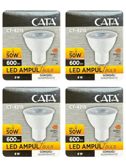 (4 Adet) Cata 8W (50W) 3000K (Sarı Işık) GU10 Duylu Led Spot Ampul ürün görseli 1