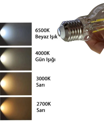 (6 Adet) Heka 6W (51W) 6500K (Beyaz Işık) E27 Duylu (Kalın Duy) Led Şeffaf Ampul - Resim 5