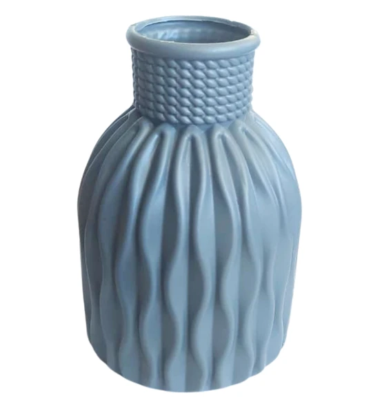 Kendinden Desenli Dar Ağızlı Plastik Vazo - Çok Amaçlı Kalemlik Fırçalık Vazo 12,5 x 8,5 Cm - 7