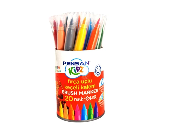 Pensan Kidz Fırça Uçlu Keçeli Kalem 20 Renk Kavanozlu ürün görseli
