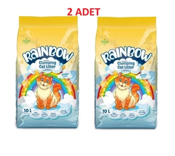 Rainbow Parfümlü Topaklanan Bentonit Kedi Kumu 10 Lt x 2 Adet