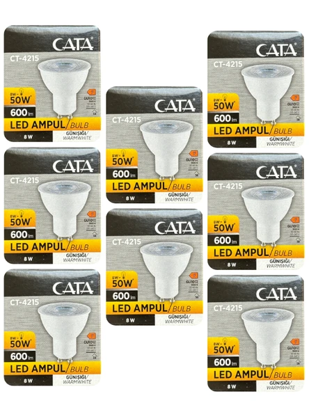 (8 Adet) Cata 8W (50W) 3000K (Sarı Işık) GU10 Duylu Led Spot Ampul ürün görseli